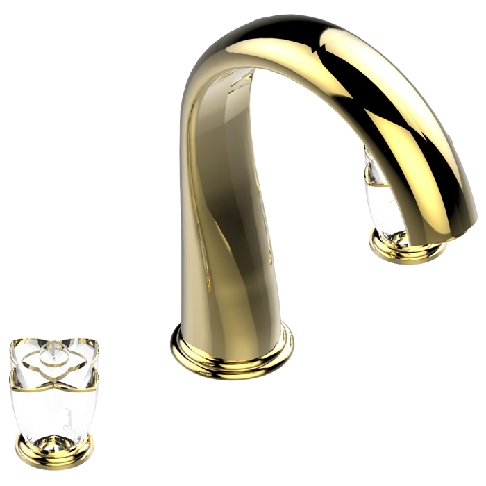 THG Petale de Cristal clair lisere dore Смеситель для ванны, 3 отв., цвет: золото/прозрачный хрусталь с золотым декором