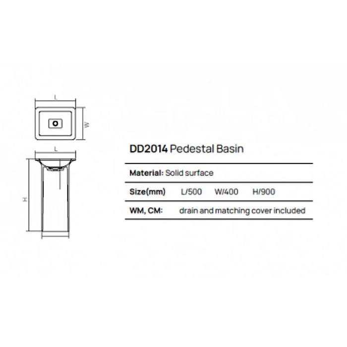 Dea Design Pedestal Basin Раковина 50х40х90см., напольная, без отв., Solid Surface, цвет: White №18
