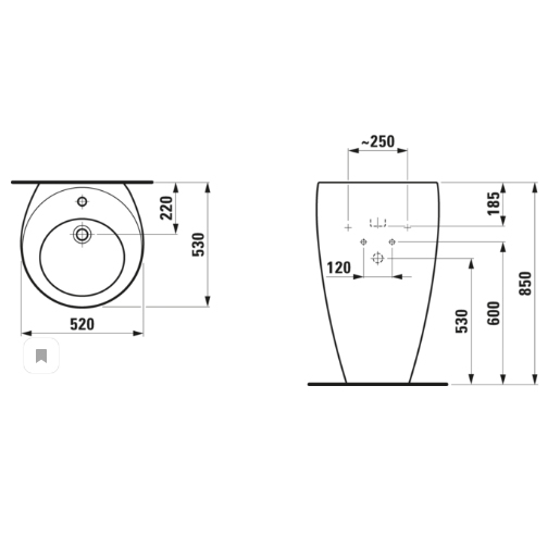 Laufen Alessi One Раковина пристенная 52х53х85 см, без отв., покрытие LLC, цвет: белый