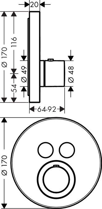 Axor ShowerSelect Термостатический смеситель с двумя запорными клапанами, внешняя часть, цвет: хром