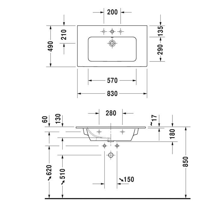 Duravit ME by Starck Раковина 83x49 см, 3 отв., цвет: белый