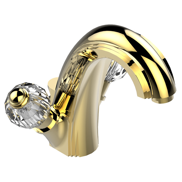 THGMandarine Cristallia Diamant Смеситель для раковины на 1 отверстие, с донным клапаном, цвет: полированное золото