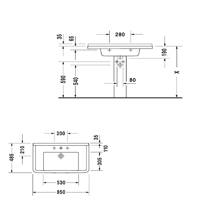 Duravit Starck 3 Раковина 85х48.5 см, 1 отв., с переливом, цвет: белый