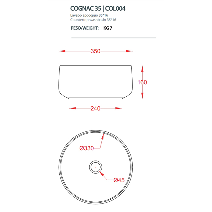 Artceram Cognac Раковина накладная Ø35 см, saniglaze, цвет: белый матовый