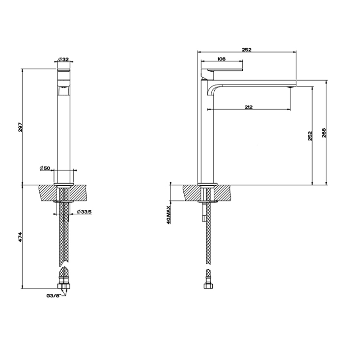 Gessi Emporio Via manzoni Смеситель для раковины высокий, на 1 отв, цвет: Finox Brushed Nickel