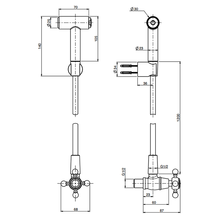 Fima Carlo Frattini Collettività Гигиенический душ, настенный, со шлангом 120см., с угловым вентелем, цвет: черный матовый