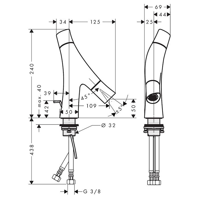Axor Starck Organic Смеситель для раковины 50, на 1 отв., с донным клапаном, цвет: полированное золото
