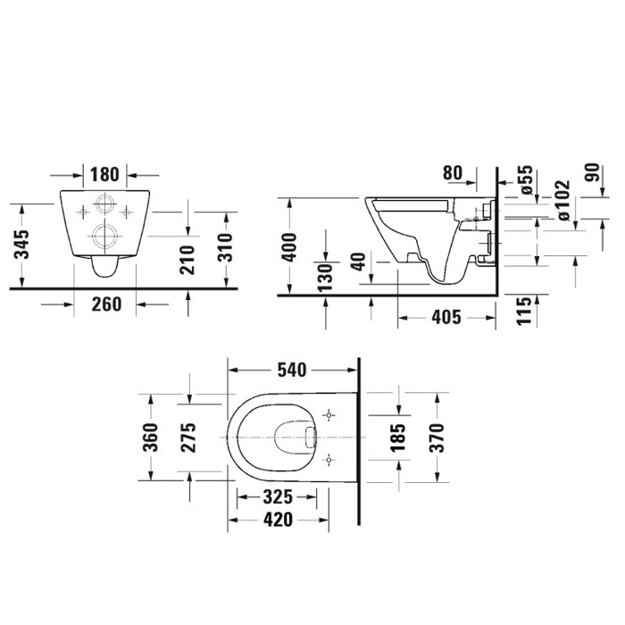 Duravit D-Neo Унитаз 37х54см., подвесной, безободковый, цвет: белый матовый сатинированный