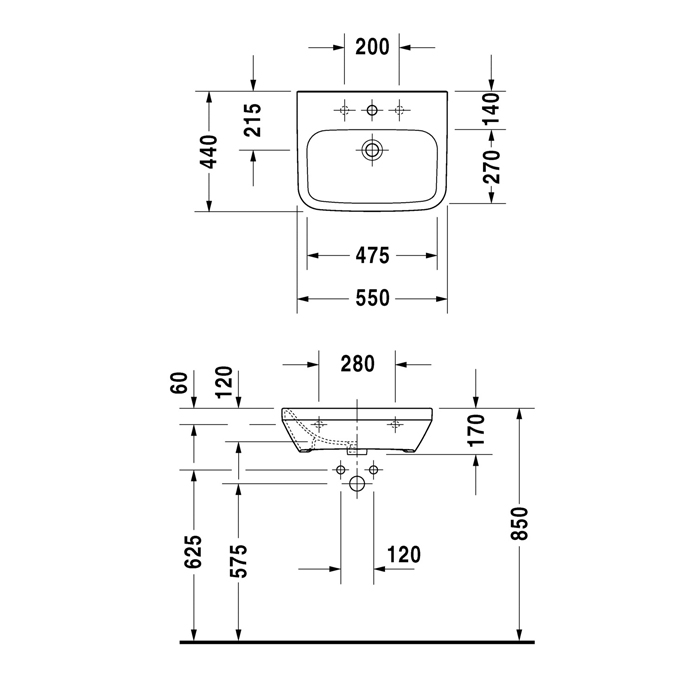 Duravit DuraStyle Раковина 55х44 см, без отв., медицинская, без перелива, цвет: белый