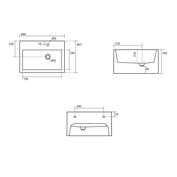 Kerasan Kanaal Раковина подвесная, 80х46,5см., с 1 отв., цвет: белый глянцевый