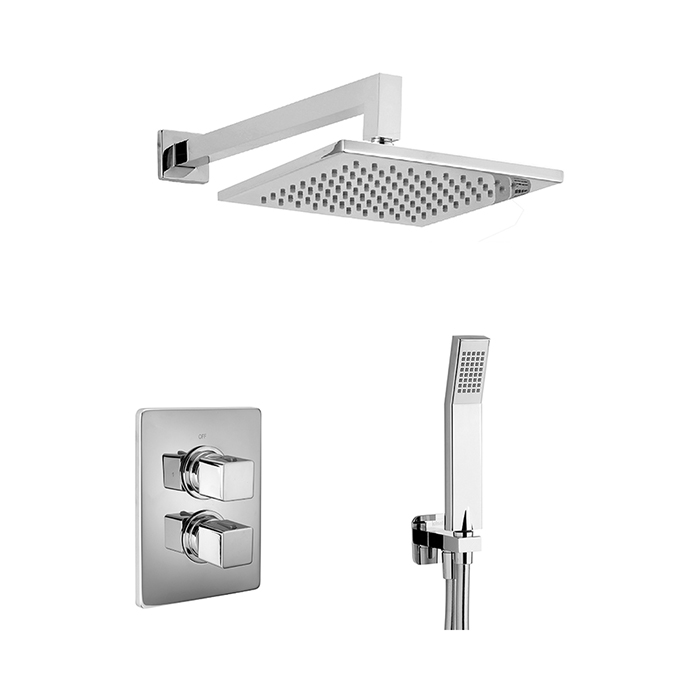 Cisal Cubic Душевой комплект: Смеситель для душа, верхний душ 30х30см., ручной душ с держателем и подводом воды, цвет: хром