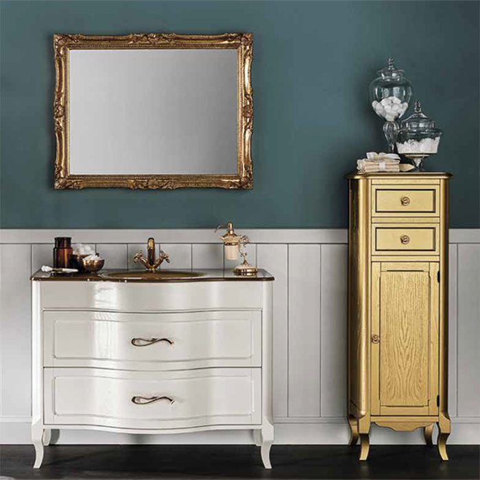 EBAN Rachele Комплект мебели с зеркалом  Aurora, со столешницей (золото) и встроенной раковиной, 108см, Цвета: BIANCO PERLATO