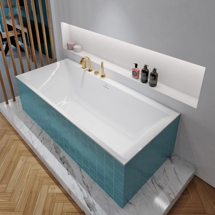 Villeroy&Boch Subway 3.0 Ванна встраиваемая 180х80х48см., слив по центру, компл. ножек, слив-перелив: белый, материал: Quaryl, цвет: альпийский белый