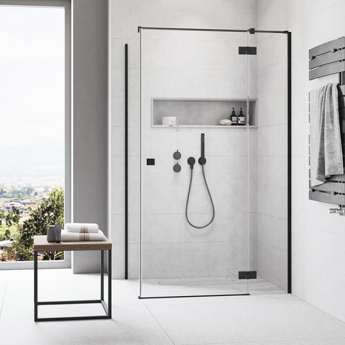 Radaway Essenza KDJ Душевая дверь 90см, распашная, стекло прозрачное, покрытие Easy Clean, профиль: черный