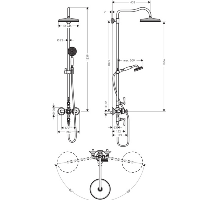 Axor Montreux Душевая стойка с термостатом и верхним душем, цвет: никель шлифованный