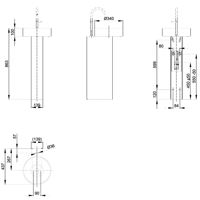 BETTE Suno Pedestal Раковина напольная 34x84cм, с 1 отв., цвет: Salvia