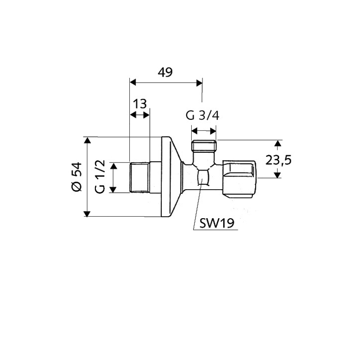 SCHELL Угловой вентиль Comfort 1/2” х 3/4” для стиральных и п/м машин