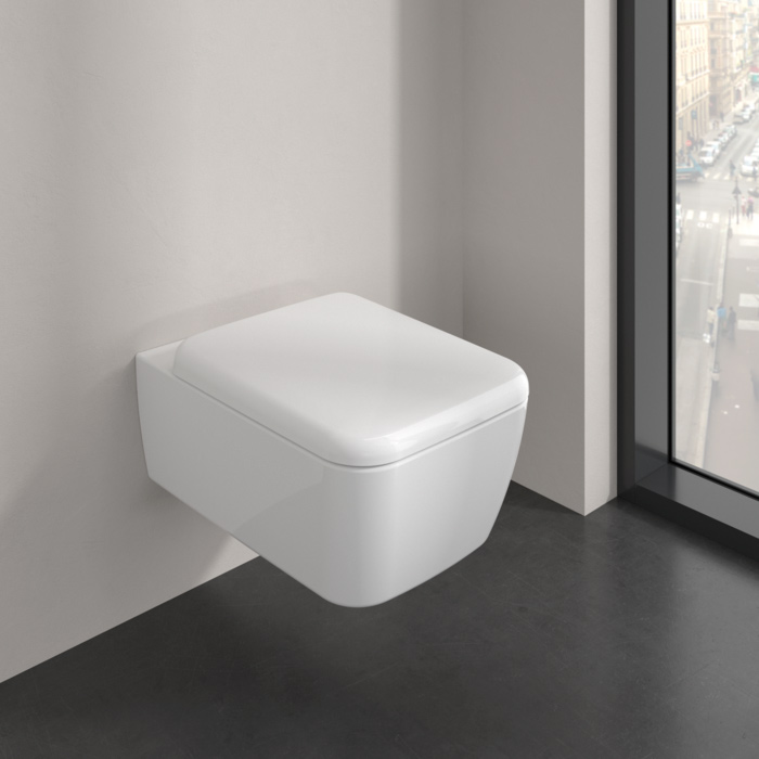 Villeroy&Boch Skyla Унитаз подвесной 37x53см, безободковый, смыв Tornado, сиденье SoftClosing, цвет: альпийский белый