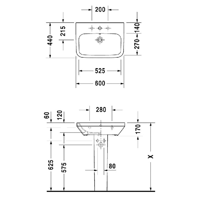 Duravit DuraStyle Раковина 60х44см., 1 отв., подвесная, с пьедесталом, с переливом, цвет: белый