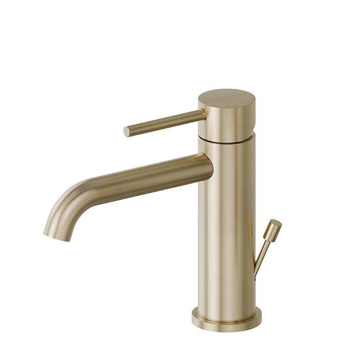 Newform X-STEEL 316 Смеситель для раковины на 1 отв.,  с донным клапаном, излив 14.5см., цвет: PVD Brushed pale gold