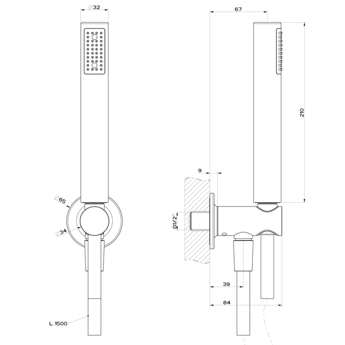 Gessi Inciso Душевой комплект: душевая лейка, держатель и шланг 150см., цвет: finox