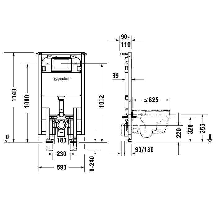 Duravit DuraSystem Инсталляция для подвесного унитаза 115 см