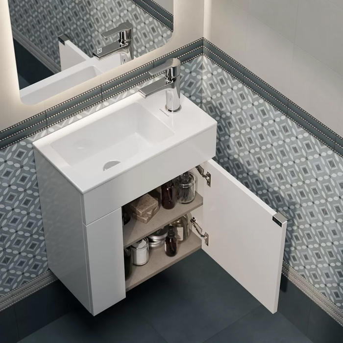 Kerama Marazzi Lato Тумба подвесная с раковиной, 49.5х27х55см., с дверцей, цвет: белая глянцевая
