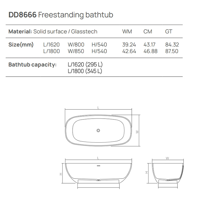 Dea Design Modern Ванна 180x85xh54см, отдельностоящая, цвет: белый