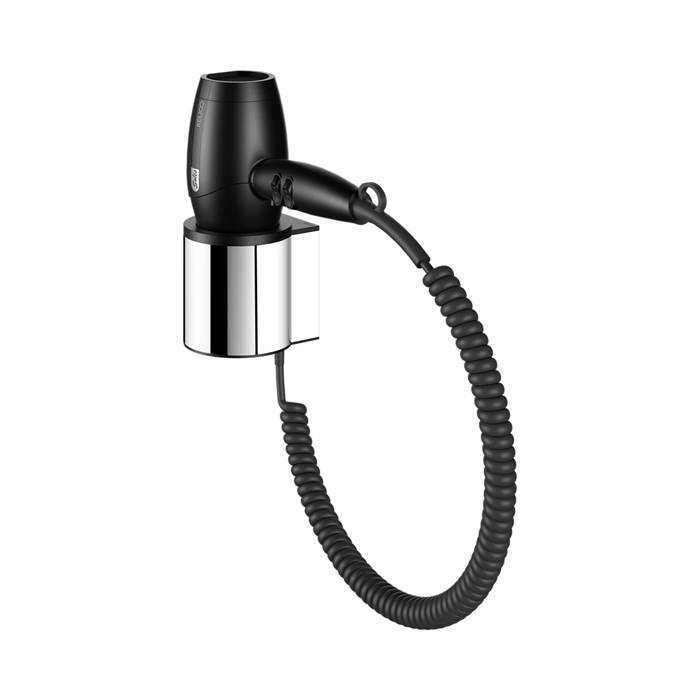 Keuco Plan Фен для волос, напряжение 230 Вольт, вкл/выкл, 3 ступени нагрева, 2 скорости, защита от перегрева, скрытый крепеж в к-те цвет: хром/black