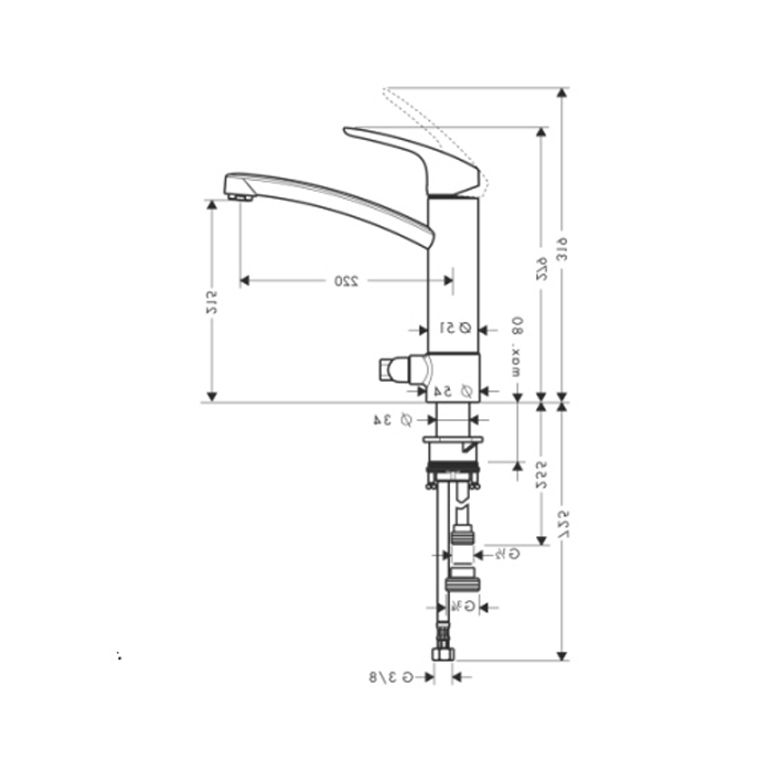 Hansgrohe Metris Смеситель для кухни 220, однорычажный, с запорным вентилем для посудомоечной машины,