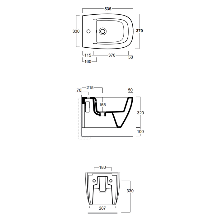 Simas Juniper Биде подвесное 53,5x370xh32см., с 1 отв., цвет: белый глянец