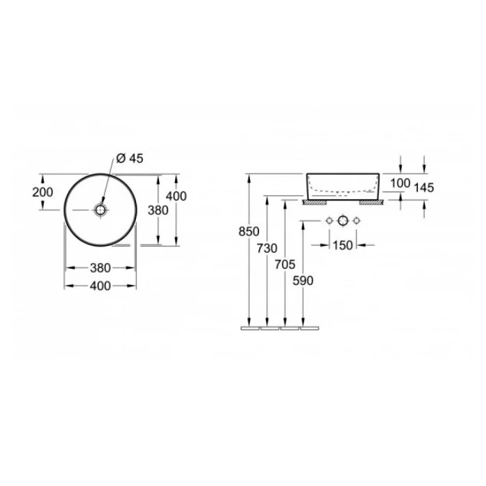 Villeroy&Boch Collaro Раковина накладная 400*400*145h, без отв. под смеситель, без перелива, TitanCeram, цвет альпийский белый    