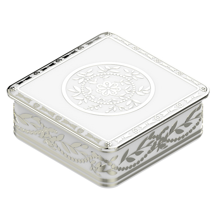 THG MARQUISE BLANC DECOR PLATINE Коробка для таблеток керамическая, квадратная 55х55 мм., настольная, декор платина, цвет: белый