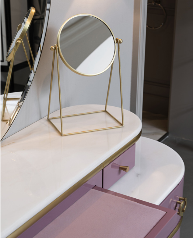 Devon&Devon Zelda Комплект мебели напольный, 155х45х183 см, мрамор cremo-extra, пуф, цвет: розовый/латунь