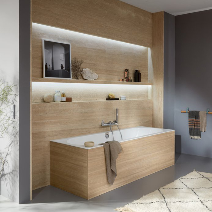 Villeroy&Boch Oberon 2.0 Ванна встраиваемая 1800*800*485, слив по центру, в к-те ножки и слив-перелив хром, материал: Quaryl, цвет: альпийский белый