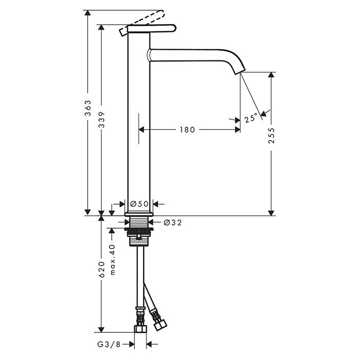 Axor One Смеситель для раковины 260, на 1 отв., высокий, цвет: сталь