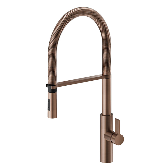 Newform Libera Смеситель для кухни, на 1 отв., поворотный гибкий излив, 2 режима, цвет: brushed copper bronze