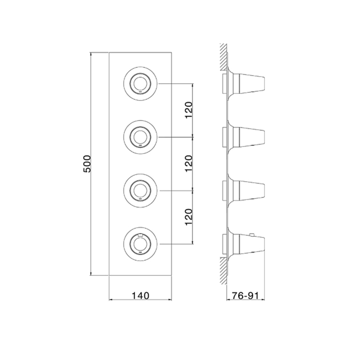 Cisal Vita Смеситель для душа, встраиваемый, термостатический, с переключателем на 3 потока, внешняя часть, цвет: черный матовый