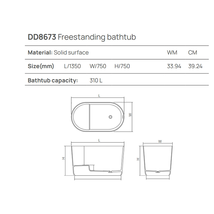 Dea Design Single Ванна 135x75xh75см, отдельностоящая, цвет: белый