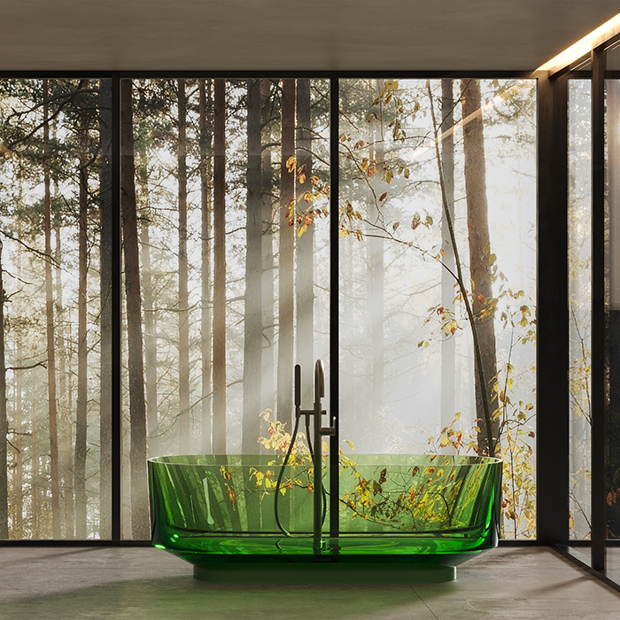 Dea Design Shadow Ванна 170х72х56см., отдельностоящая, Glasstech, прозрачная смола, цвет: Emerald R3