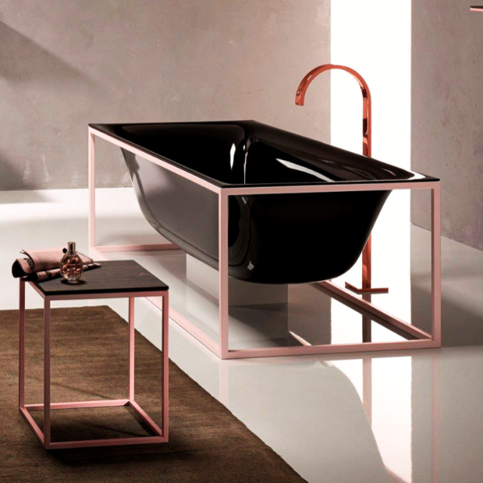 Bette Lux SHAPE Ванна прямоугольная отдельностоящая, 180х80х45см на каркасе, покрыта эмалью снаружи и изнутри, BetteGlasur® Plus, цвет: черный/матовый розовый