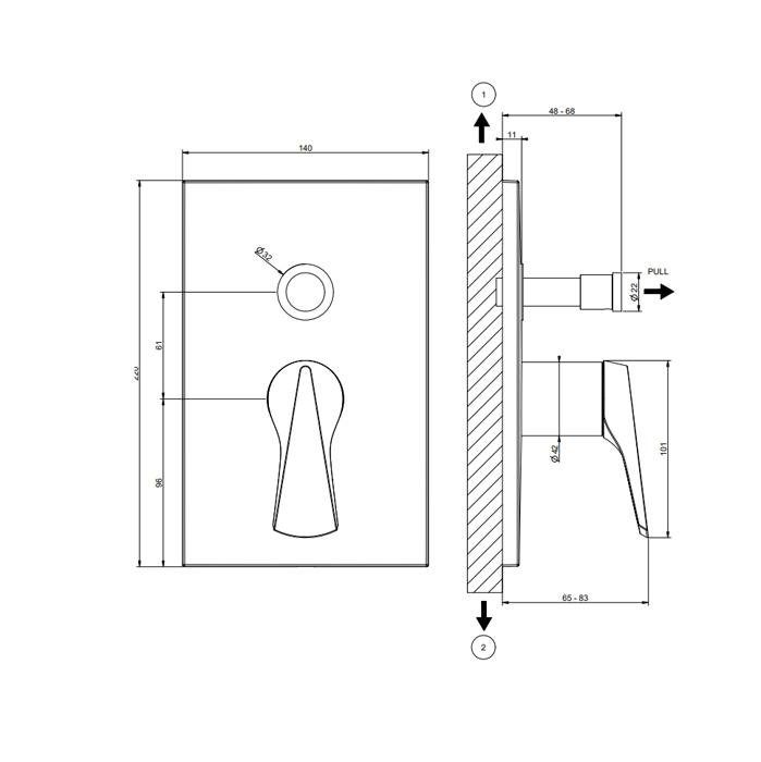 Gessi Ventaglio Внешняя часть настенного смесителя на 2 выхода с перекл ванна/душ, цвет: Brass Brushed PVD