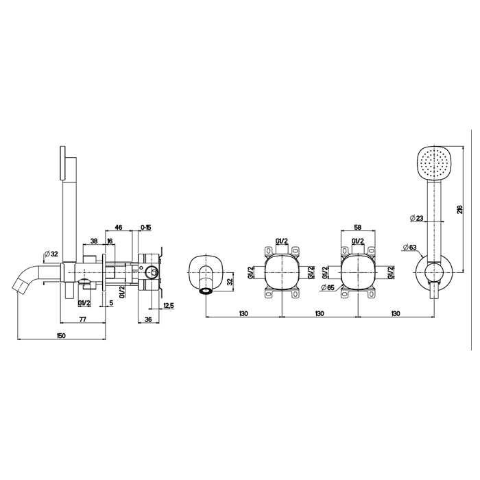 QuadroDesign Source Смеситель для душа, настенный, с ручным душем, цвет: Brushed Stainless Steel