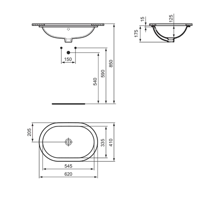 Ideal Standard Connect Раковина 62x41см., встраиваемая снизу, без отв., цвет: белый