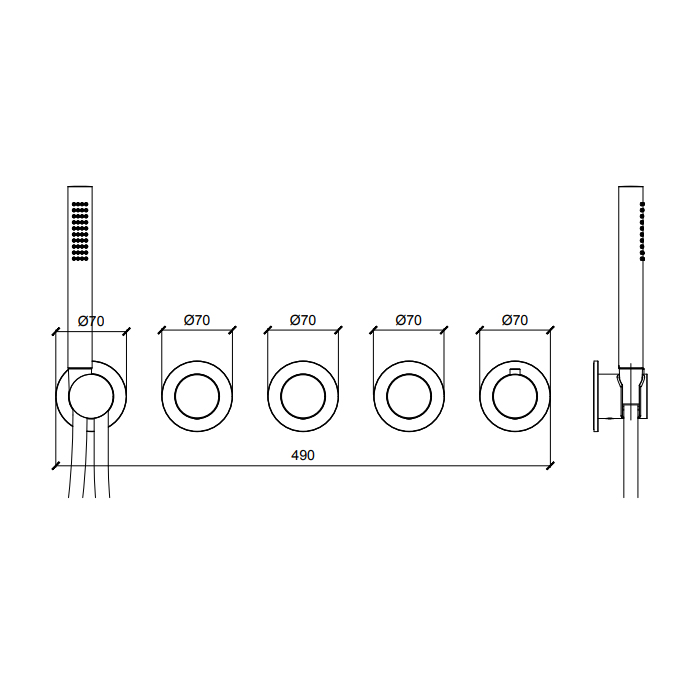 Almar Modular PUSH Смеситель для душа, встраиваемый, термостатический, на 3 потребителя с модулем ручного душа, цвет: оружейный металл брашированный PVD