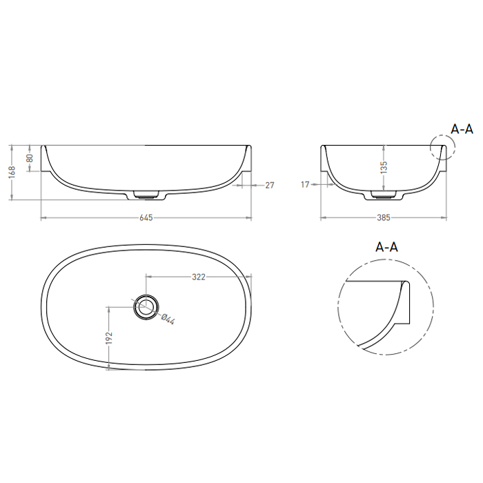 Salini Greca Раковина 64.5х38.5х16.8см., встраиваемая сверху, без отв., без донного клапана, S-stone, цвет: белый