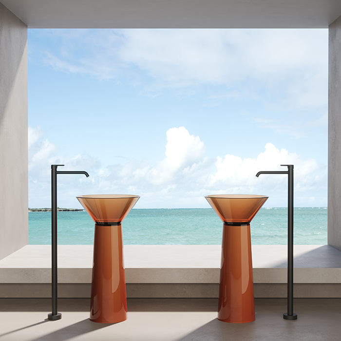 Dea Design Pedestal Basin Раковина 48x48х90см., напольная, без отв., Glasstech, прозрачная смола, цвет: Sunset R1