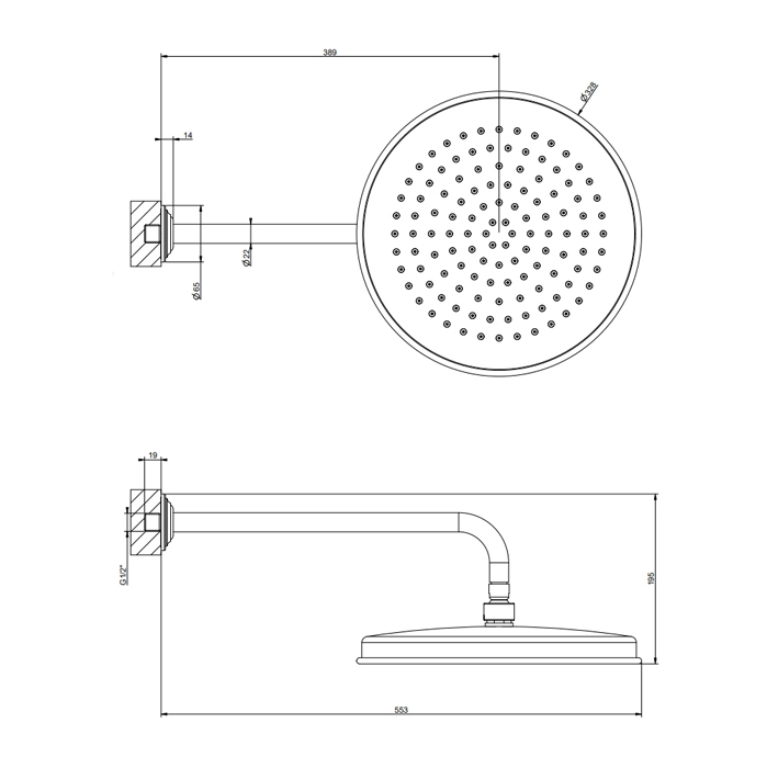 Gessi Venti20 Верхний душ Ø32.8см., с настенным держателем 38.9см., цвет: Antique Brass