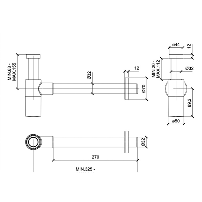 Almar Mixers Сифон для раковины, цвет: медь брашированная PVD