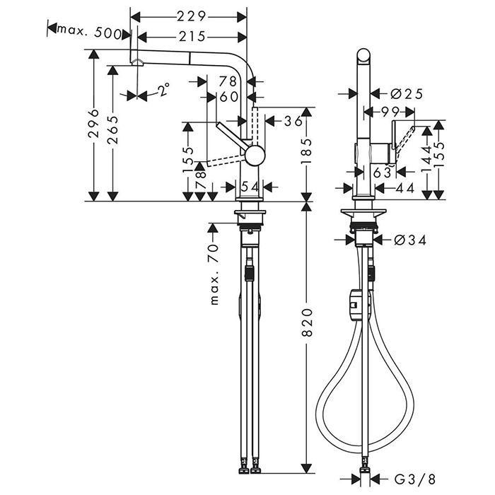 Hansgrohe Talis M54 Смеситель для кухни, 1 отв., с вытяжным изливом 1jet, цвет: черный матовый